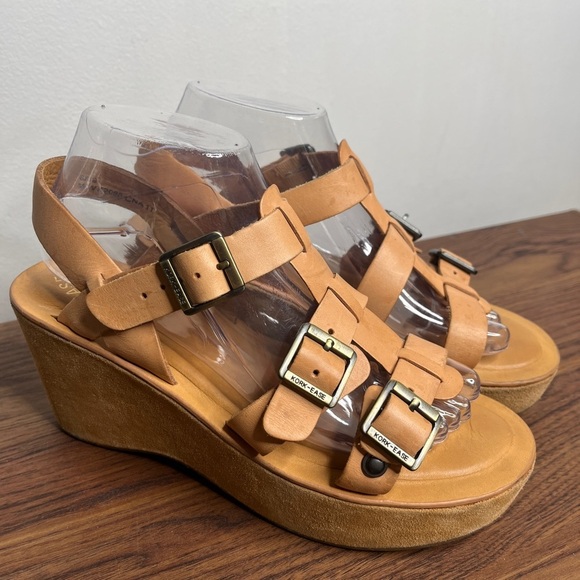 Kork Ease Magdelena Platform Leather Buckle Wedge Sandals Sz 8 Earthy Neutral - Picture 2 of 16